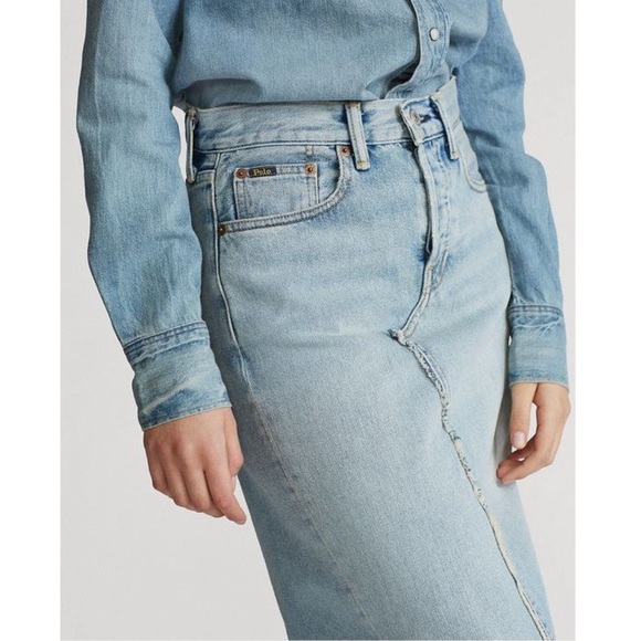 NWT Polo Ralph Lauren Distressed Denim Midi Skirt - Picture 3 of 8